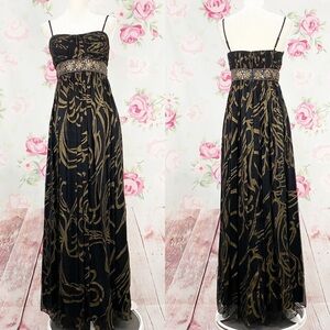 Oleg Cassini Black Beaded Silk Formal Maxi Dress 4